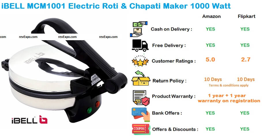 iBELL 1000 Watt Roti & Chapati Maker MCM1001 Non Stick