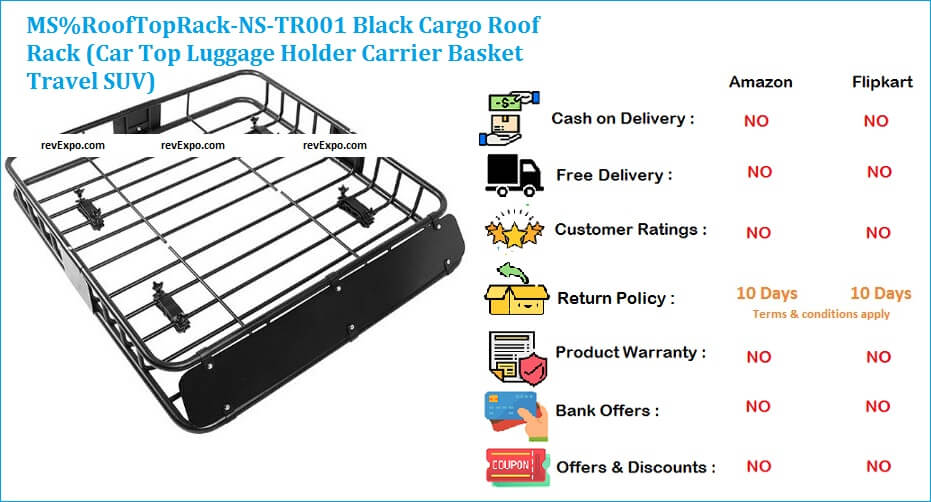 TMS RoofTopRack-NS-TR001 Black Cargo Roof Rack -Car Top Luggage Holder Carrier Basket Travel SUV