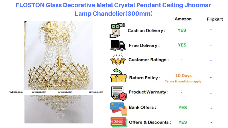 FLOSTON Metal Crystal Pendant Ceiling Chandelier Light
