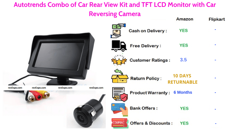 Autotrends Car Reverse Camera Kit Combo with TFT LCD Monitor & Rearview Camera