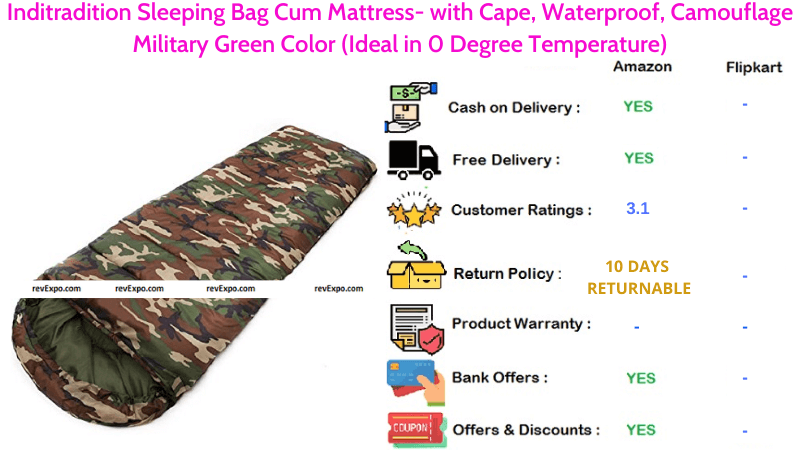 Inditradition Sleeping Bag Cum Mattress Waterproof with Cape in Camouflage Military Green Color