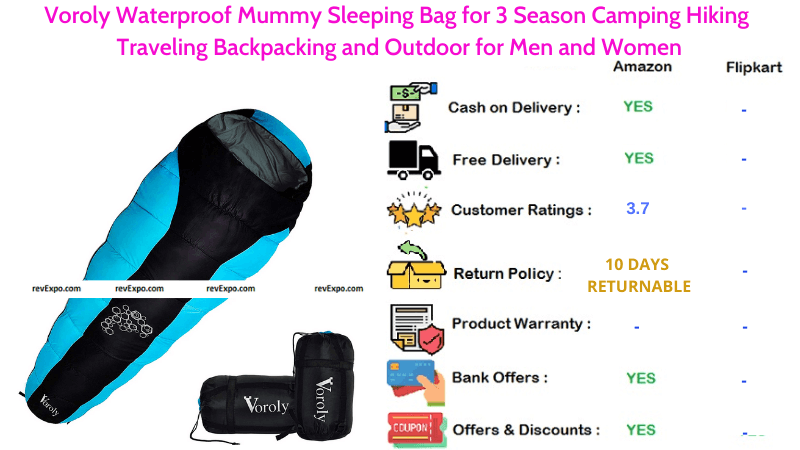 Voroly Sleeping Bag Waterproof in Mummy Style for Traveling, Camping, Hiking & Backpacking