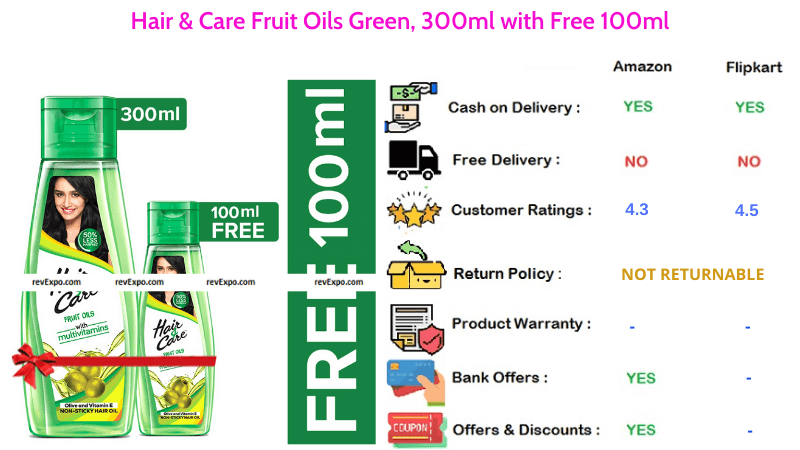Hair & Care Hair Oil with Fruit Oils Green in 300ml & 100ml Combo Pack