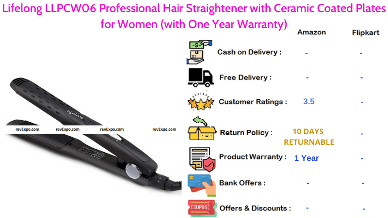 Lifelong Professional Hair Straightener with Ceramic Coated Plates for Women