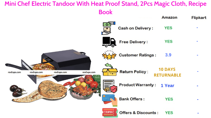 Mini Chef Electric Tandoor with 2 Pcs Magic Cloth, Heat Proof Stand & Recipe Book