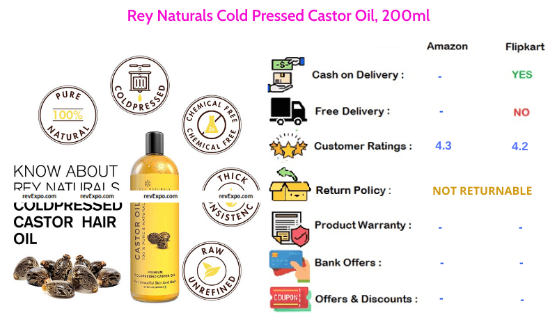Rey Naturals Hair Oil Cold Pressed Castor Oil with 200ml Quantity