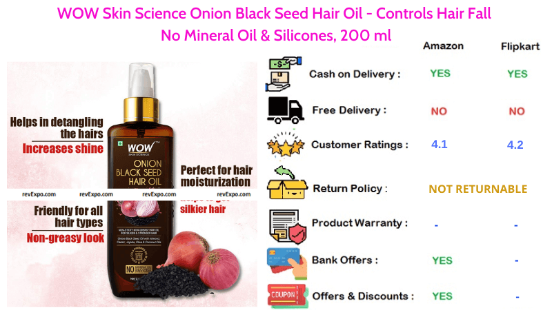 WOW Skin Science Hair Oil Onion Black Seed Controls Hair Fall with No Mineral Oil & Silicones