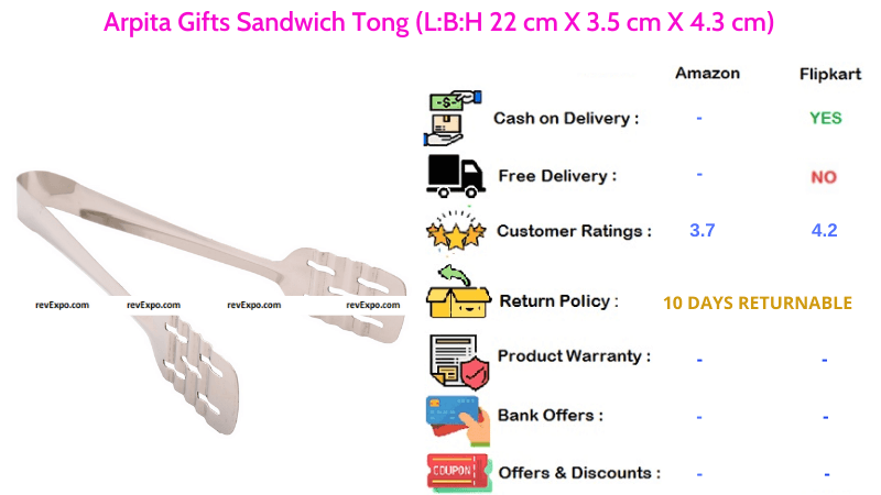 Arpita Gifts Sandwich Tong with 22 cm X 3.5 cm X 4.3 cm Dimensions