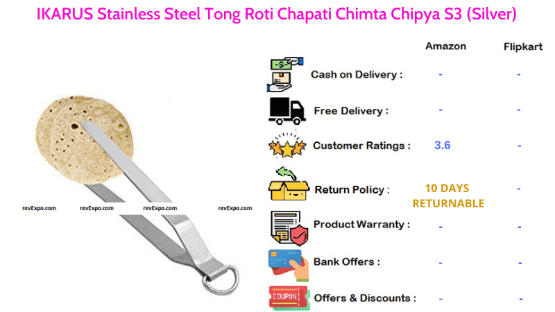 IKARUS Kitchen Tong Stainless Steel Roti Chapati Chimta