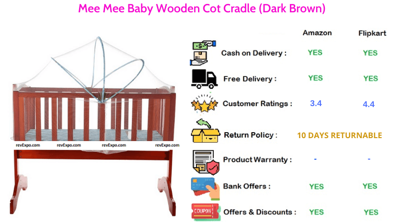 Mee Mee Baby Cradle Wooden Cot in Dark Brown Colour
