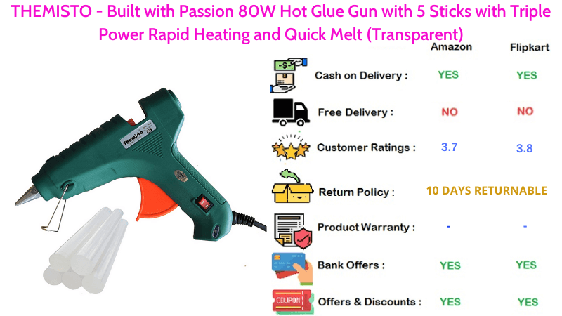 THEMISTO 80W Hot Glue Gun Built with Passion 5 Transparent Sticks Glue with Triple Power Rapid Heating & Quick Melt