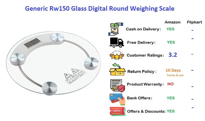 Generic Rw150 Glass Digital Round Weighing Scale