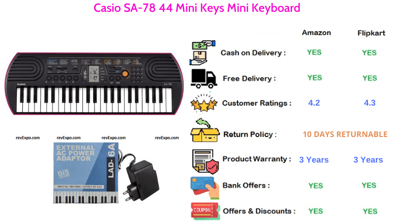 Casio SA-78 Mini Keyboard with 44 Mini Keys