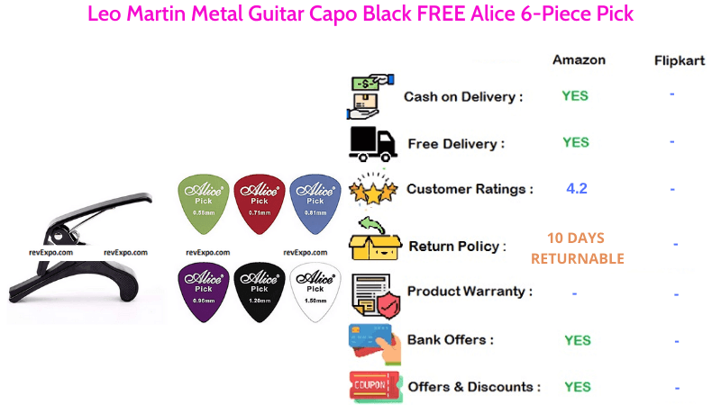 Leo Martin Metal Guitar Capo with FREE Alice 6 Picks