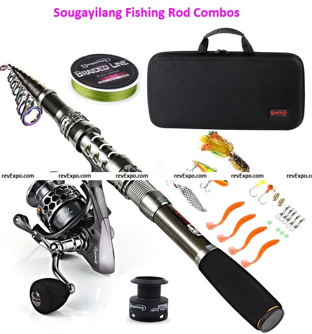 Sougayilang Fishing Rod Combos with Telescopic Fishing Pole Spinning Reels Fishing Carrier Bag 