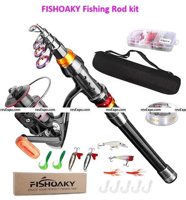 FISHOAKY Fiber Telescopic Fishing Pole and Reel Combo with Line Lures  