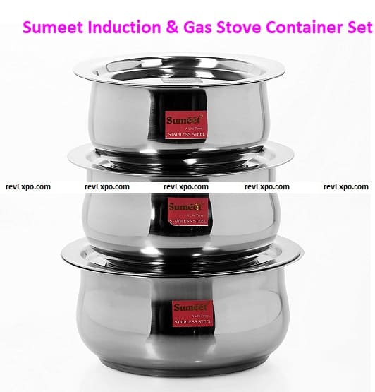 Sumeet 3 Pcs Stainless Steel Induction & Gas Stove Friendly Belly Shape Container Set