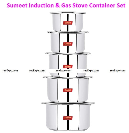 Sumeet Induction & Gas Stove Friendly Stainless Steel 5 Pcs Big Size Container Set