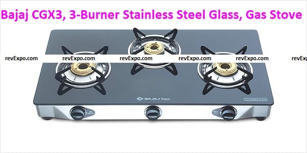 Bajaj CGX3, 3-Burner Stainless Steel Glass, ISI Certified, Gas Stove (Black)