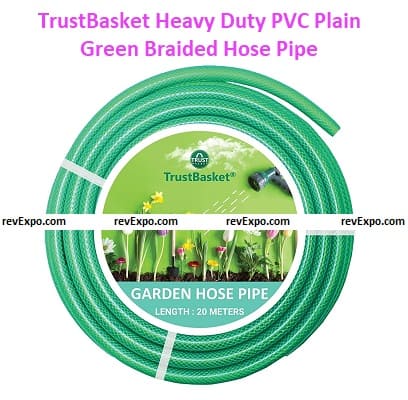 TrustBasket Heavy Duty PVC Plain Green Braided Hose Pipe