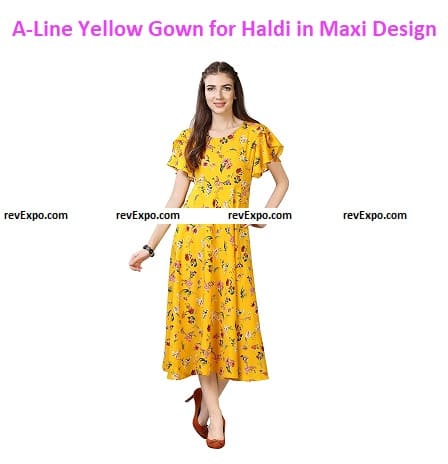 A-Line Yellow Gown for Haldi in Maxi Design
